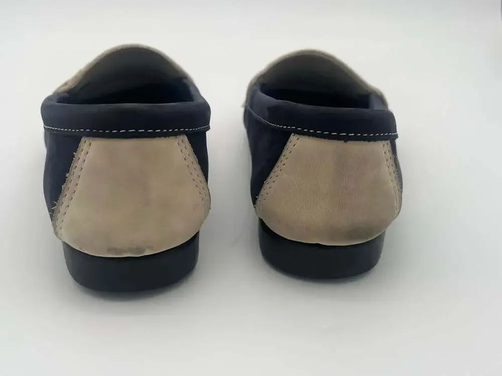 Johnston & Murphy Fringe Loafer, Navy and Beige Suede, Size 7.5 M made in Italy